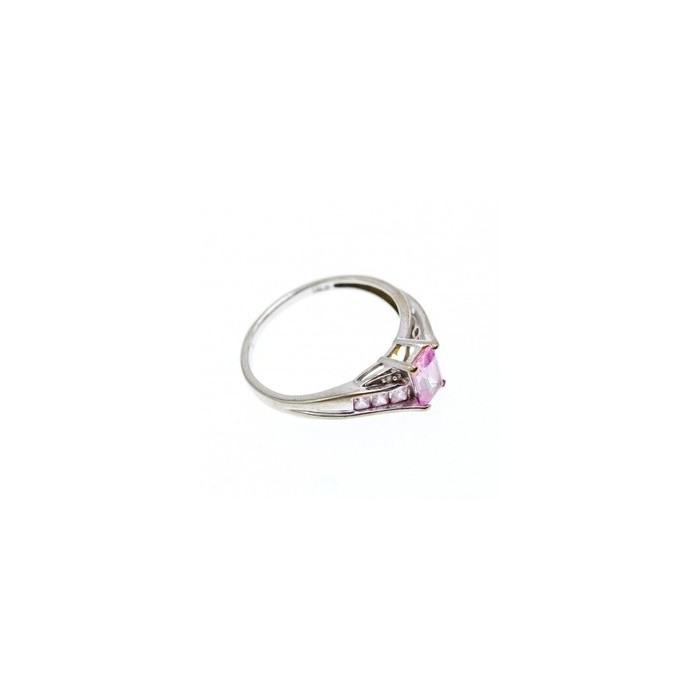 10K WHITE GOLD  PINK TOPAZ & DIAMONDS RING SIZE 7