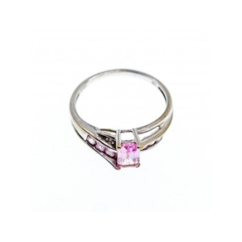 10K WHITE GOLD  PINK TOPAZ & DIAMONDS RING SIZE 7