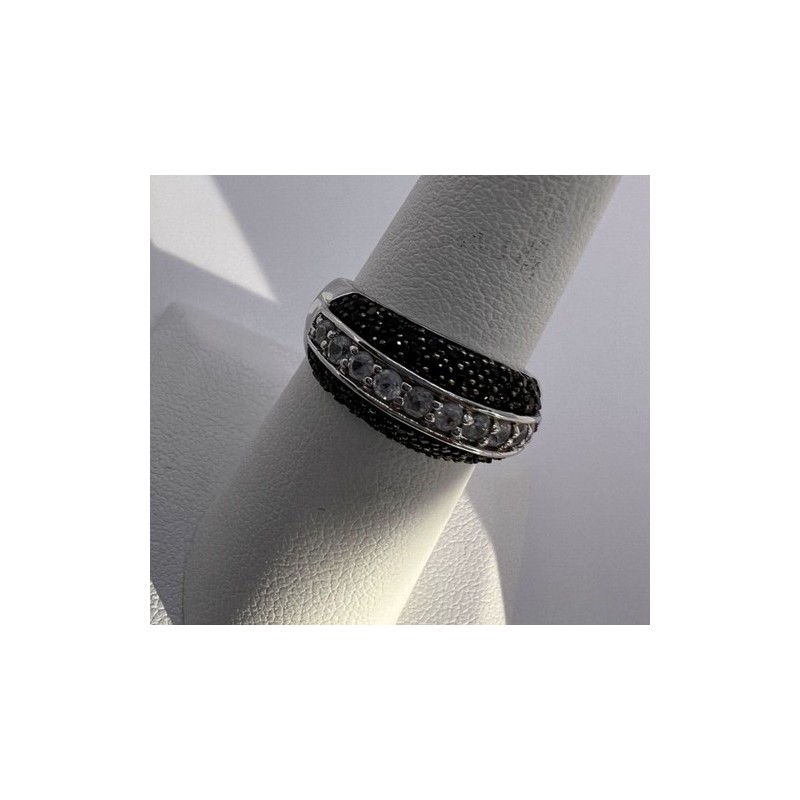 925 Sterling Silver Black & White Spinel Ring Size 6