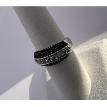 925 Sterling Silver Black & White Spinel Ring Size 6
