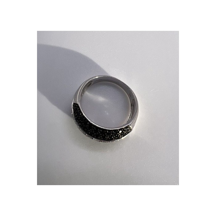 925 Sterling Silver Black & White Spinel Ring Size 6