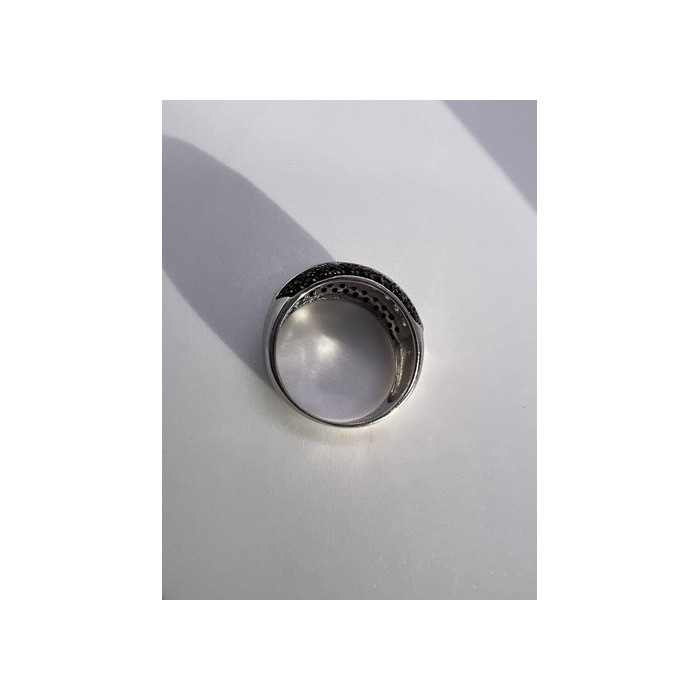925 Sterling Silver Black & White Spinel Ring Size 6