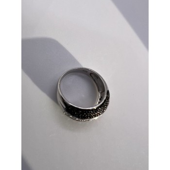 925 Sterling Silver Black & White Spinel Ring Size 6