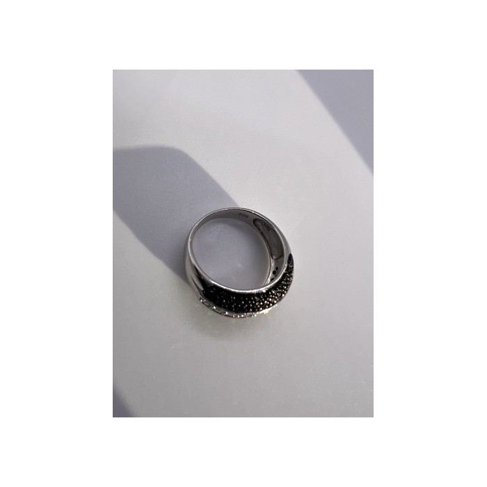 925 Sterling Silver Black & White Spinel Ring Size 6