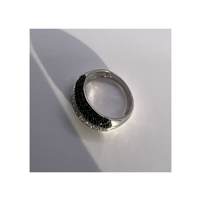 925 Sterling Silver Black & White Spinel Ring Size 6