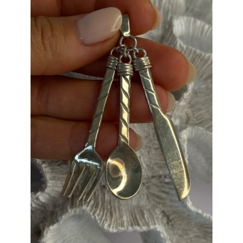 Vintage 925 Sterling Silver Spoon Knife Fork Pendant Length 2.70 inch