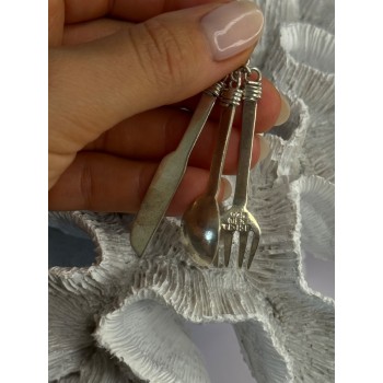 Vintage 925 Sterling Silver Spoon Knife Fork Pendant Length 2.70 inch
