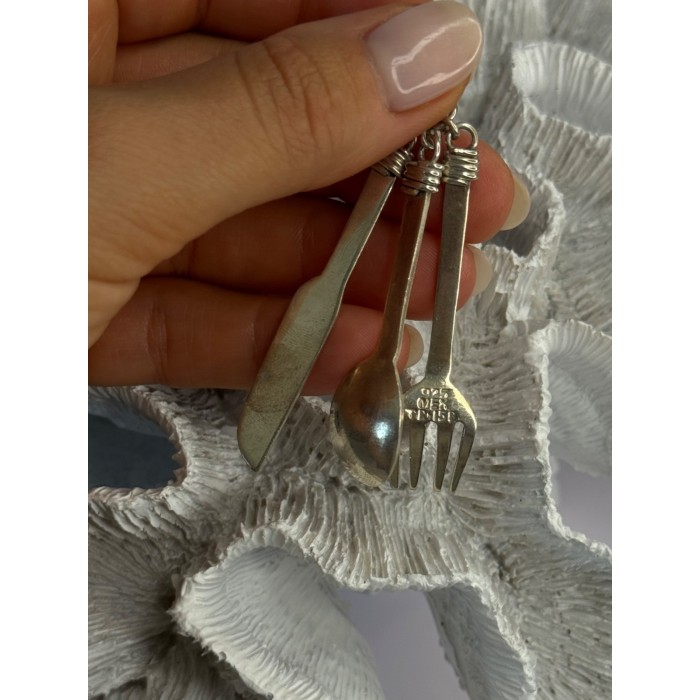 Vintage 925 Sterling Silver Spoon Knife Fork Pendant Length 2.70 inch