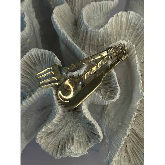 Vintage 925 Sterling Silver Spoon Knife Fork Pendant Length 2.70 inch