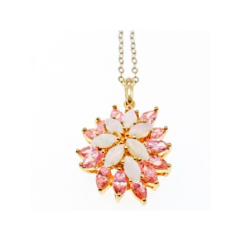 925 STERLING SILVER GOLD PLATED OPAL & MORGANITE CHAIN WITH PENDANT