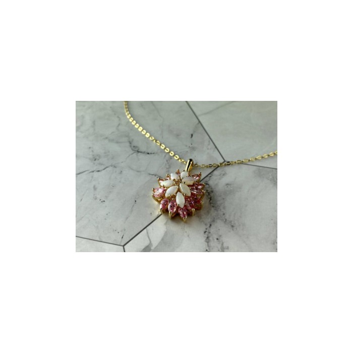 925 STERLING SILVER GOLD PLATED OPAL & MORGANITE CHAIN WITH PENDANT