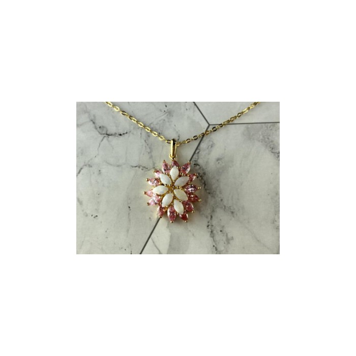925 STERLING SILVER GOLD PLATED OPAL & MORGANITE CHAIN WITH PENDANT