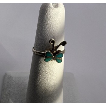 925 Sterling Silver & Turquoise Butterfly Ring Size 4
