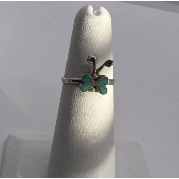 925 Sterling Silver & Turquoise Butterfly Ring Size 4