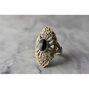 925 Sterling Silver Black Tourmaline & Marcasites Ring Size 6