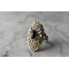 925 Sterling Silver Black Tourmaline & Marcasites Ring Size 6