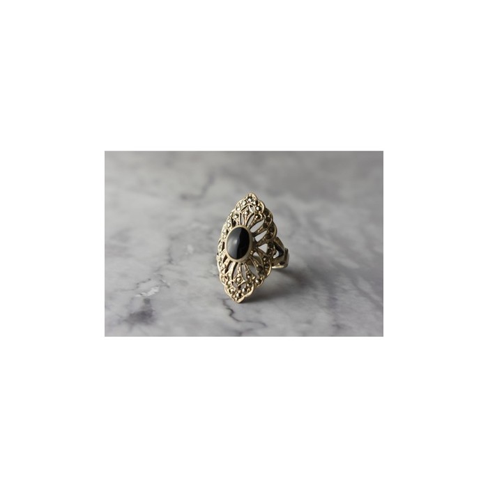 925 Sterling Silver Black Tourmaline & Marcasites Ring Size 6