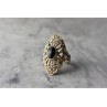 925 Sterling Silver Black Tourmaline & Marcasites Ring Size 6