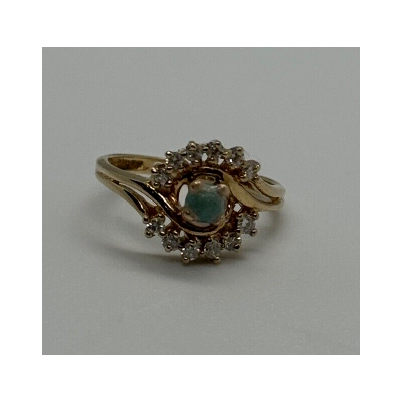 14K YELLOW GOLD  JADEITE & DIAMONDS RING  SIZE 3