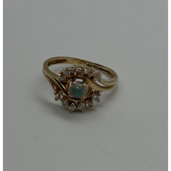 14K YELLOW GOLD  JADEITE & DIAMONDS RING  SIZE 3