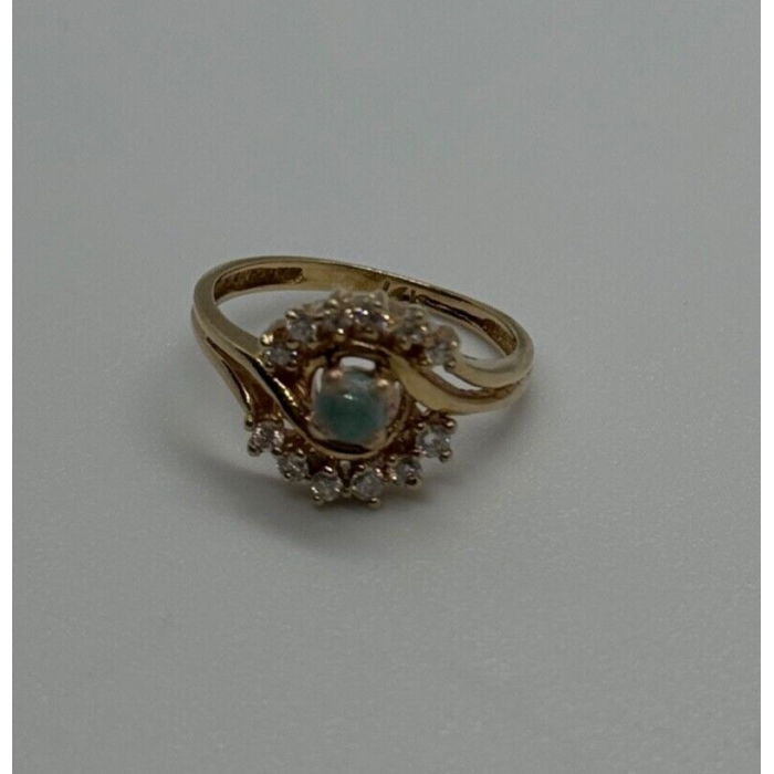 14K YELLOW GOLD  JADEITE & DIAMONDS RING  SIZE 3