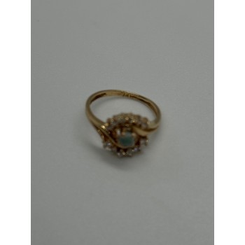 14K YELLOW GOLD  JADEITE & DIAMONDS RING  SIZE 3