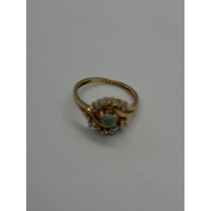 14K YELLOW GOLD  JADEITE & DIAMONDS RING  SIZE 3