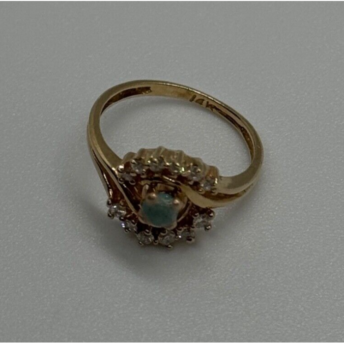 14K YELLOW GOLD  JADEITE & DIAMONDS RING  SIZE 3