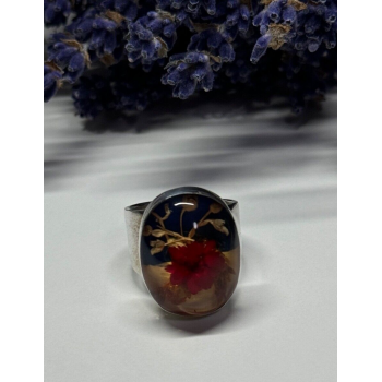 925 Sterling Silver With Natural Flowers In Epoxy Resin Ring Size 5