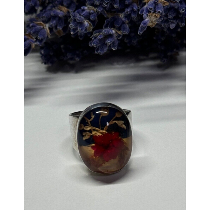 925 Sterling Silver With Natural Flowers In Epoxy Resin Ring Size 5