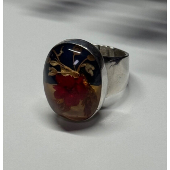 925 Sterling Silver With Natural Flowers In Epoxy Resin Ring Size 5