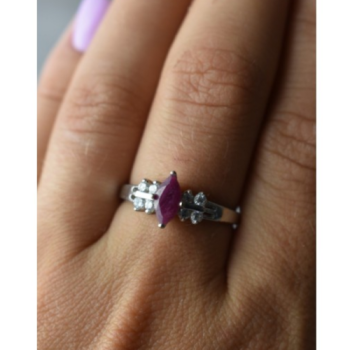 925 Sterling Silver Rubellite & CZ Ring Size 9