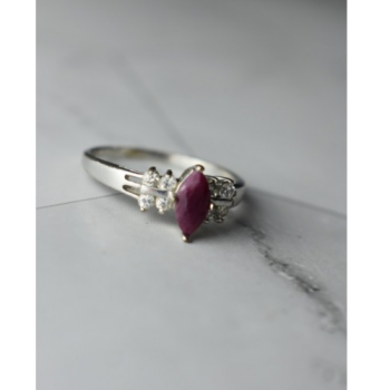 925 Sterling Silver Rubellite & CZ Ring Size 9