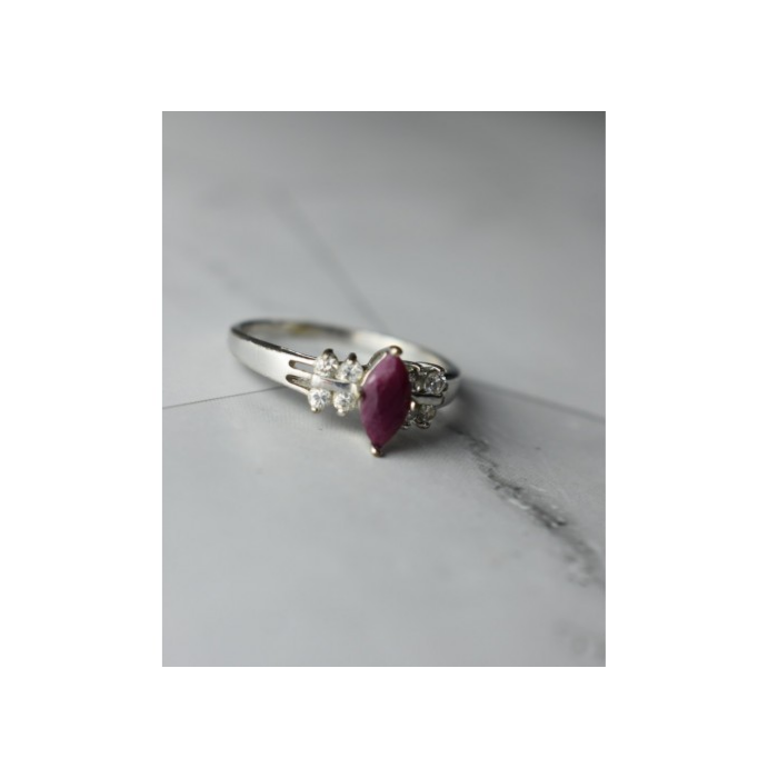925 Sterling Silver Rubellite & CZ Ring Size 9