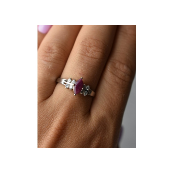 925 Sterling Silver Rubellite & CZ Ring Size 9