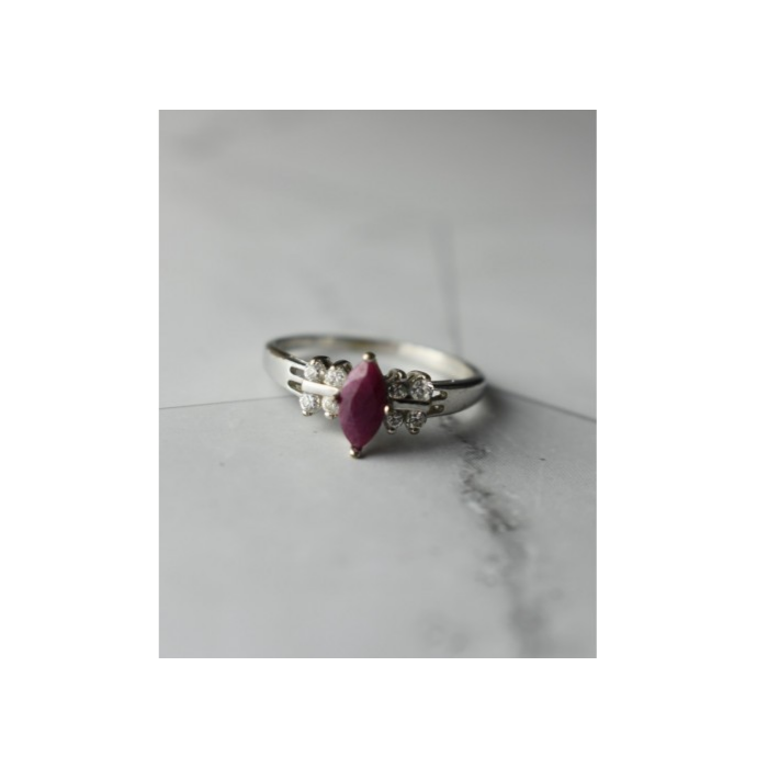 925 Sterling Silver Rubellite & CZ Ring Size 9