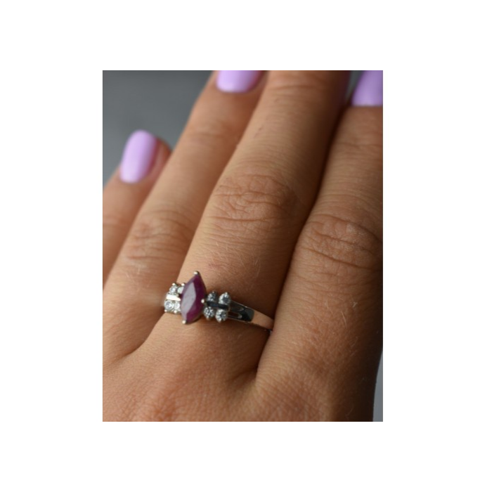 925 Sterling Silver Rubellite & CZ Ring Size 9