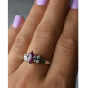 925 Sterling Silver Rubellite & CZ Ring Size 9