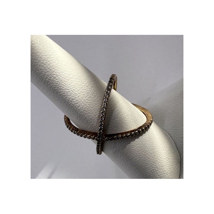 925 Sterling Silver Ring criss Cross With CZ & Gold Plated Size 7