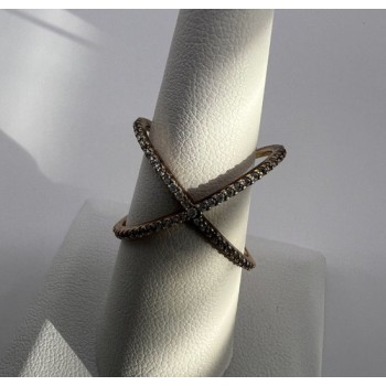 925 Sterling Silver Ring criss Cross With CZ & Gold Plated Size 7