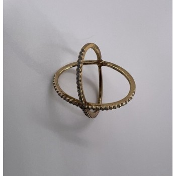 925 Sterling Silver Ring criss Cross With CZ & Gold Plated Size 7