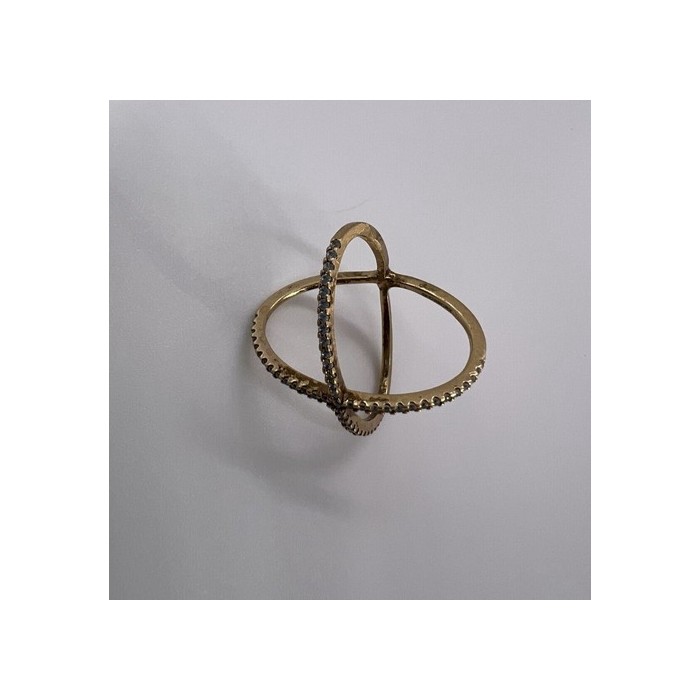 925 Sterling Silver Ring criss Cross With CZ & Gold Plated Size 7