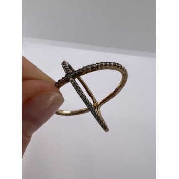925 Sterling Silver Ring criss Cross With CZ & Gold Plated Size 7