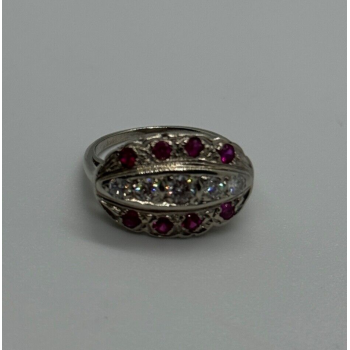 14K WHITE GOLD WHITE & PINK TOPAZ  RING SIZE 5.5