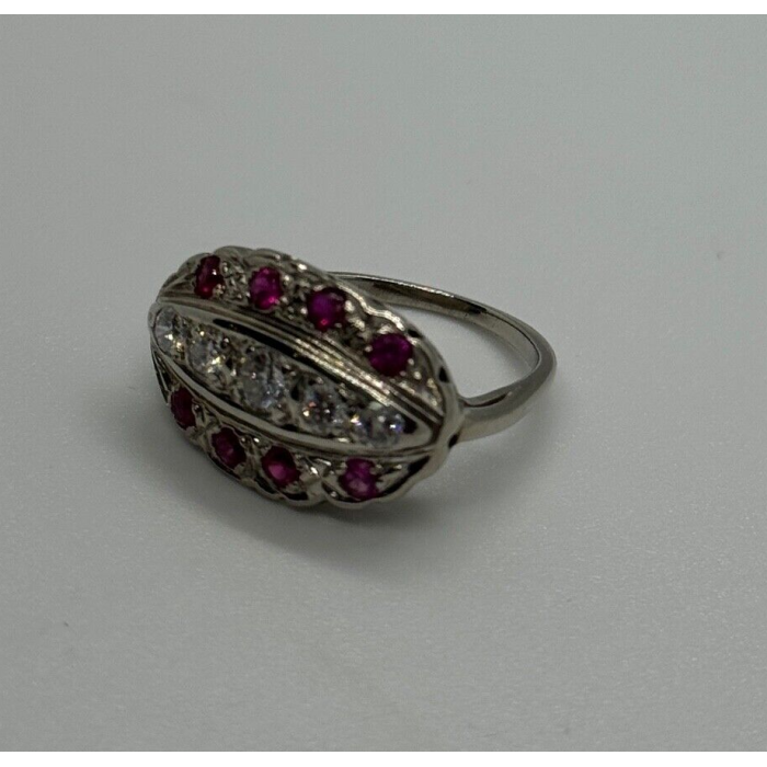 14K WHITE GOLD WHITE & PINK TOPAZ  RING SIZE 5.5