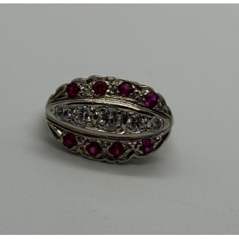 14K WHITE GOLD WHITE & PINK TOPAZ  RING SIZE 5.5