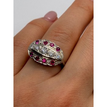14K WHITE GOLD WHITE & PINK TOPAZ  RING SIZE 5.5