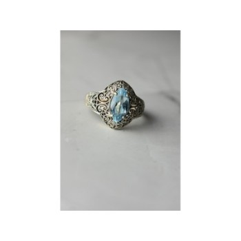 925 Sterling Silver Blue Spinel Openwork Ring Size 8.5