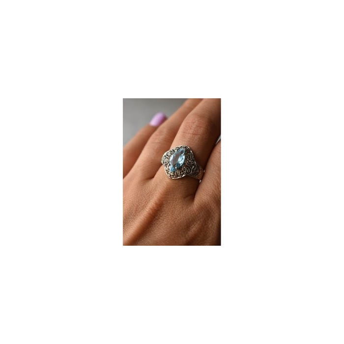 925 Sterling Silver Blue Spinel Openwork Ring Size 8.5