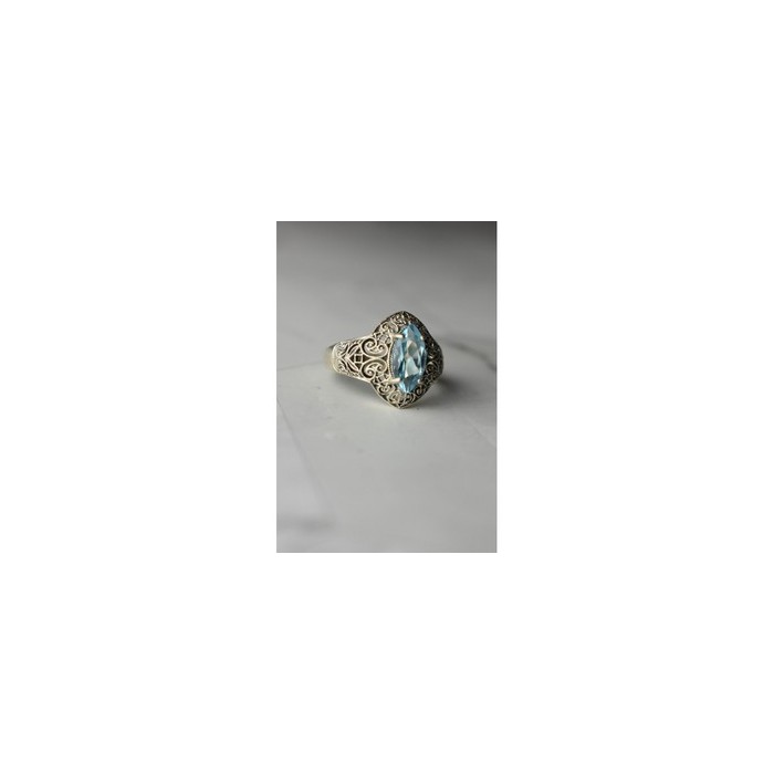 925 Sterling Silver Blue Spinel Openwork Ring Size 8.5